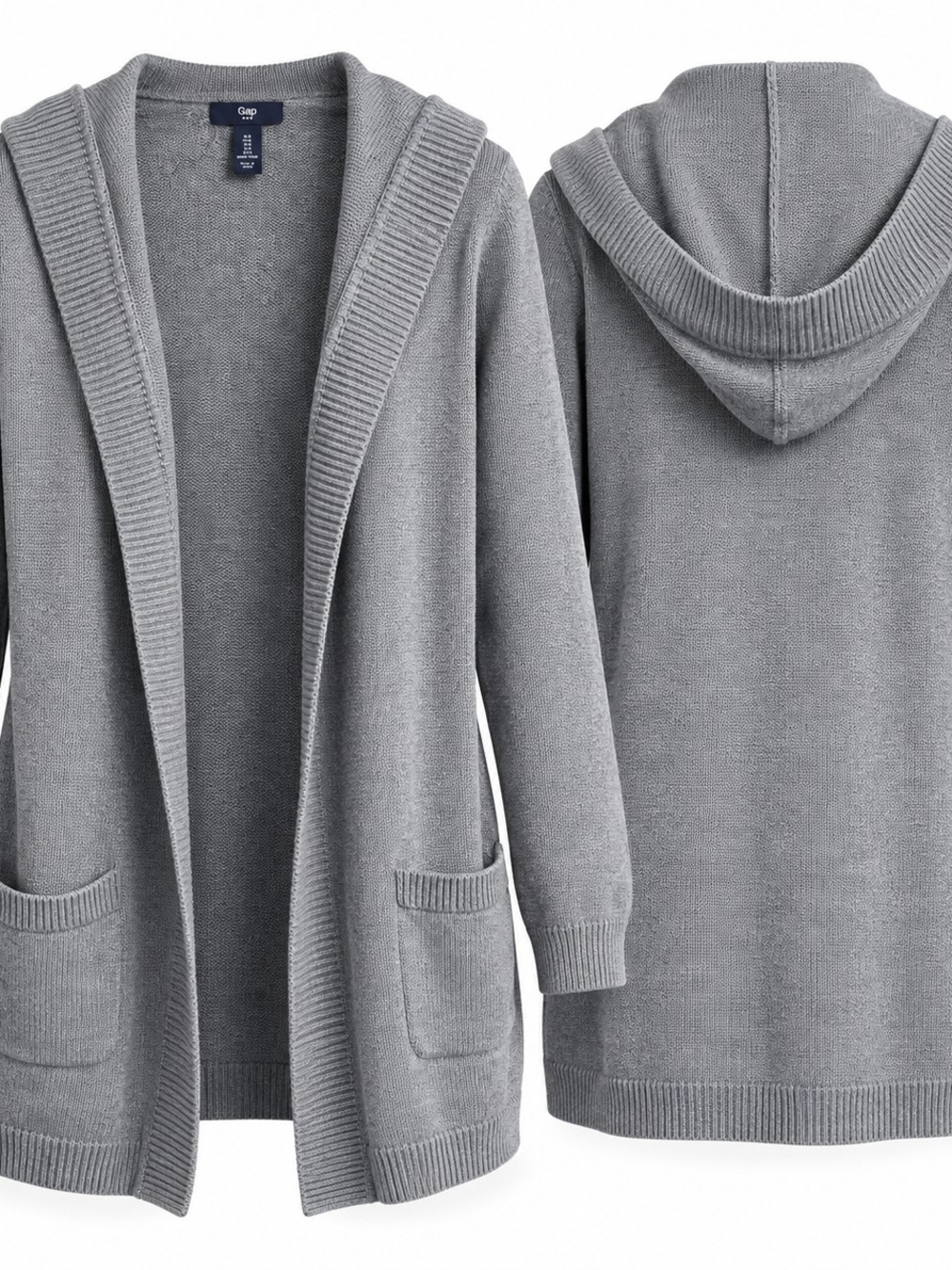 Gap Gray Hooded Open Front Cardigan Medium | Minimalist Coastal Casual Cozycore